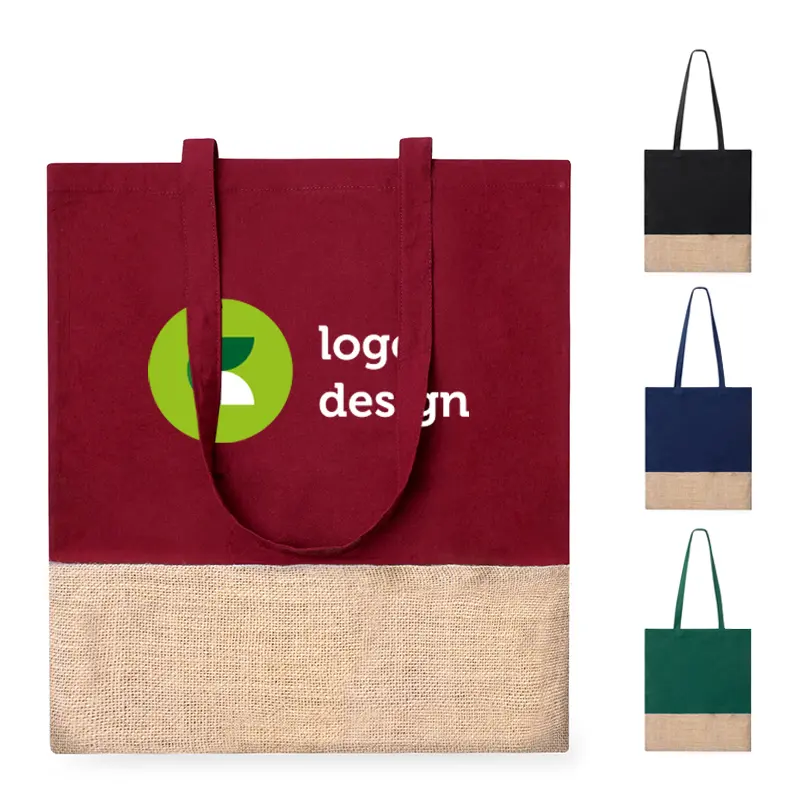 Draagtas met jute onderkant in verschillende kleuren