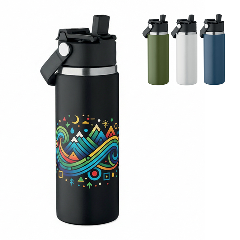 Dubbelwandige fles met rietje