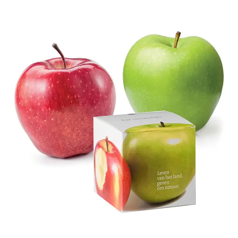 Appel in bedrukt doosje